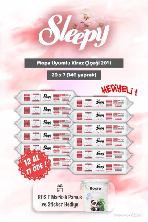Sleepy 20'li Mop Uyumlu 12 Al 11 Öde Kiraz Çiçeği ve ROSIE