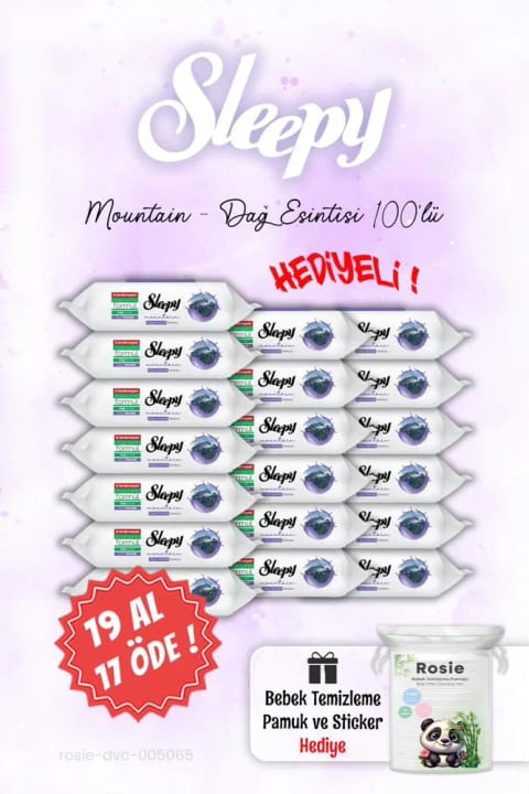 دستمال مرطوب Sleepy Mountain 100 عددی 19 AL 17 ÖDE رایحه نسیم کوهستان و ROSIE
