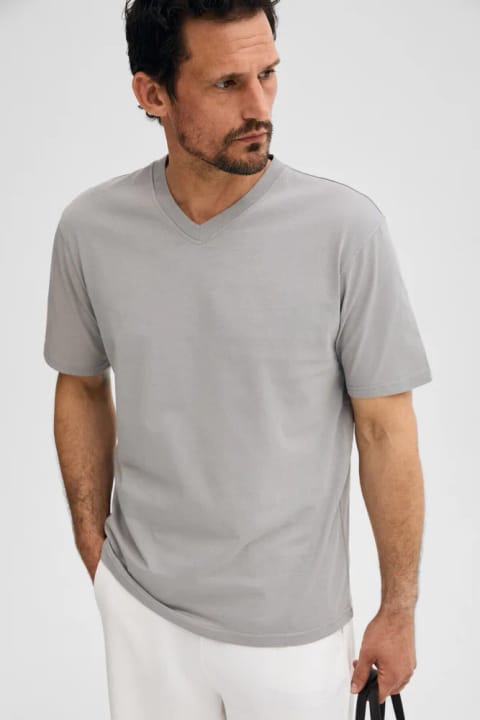 تیشرت مردانه یقه هفت طوسی Grimelange Almeri با پارچه نرم ۱۰۰٪ پنبه