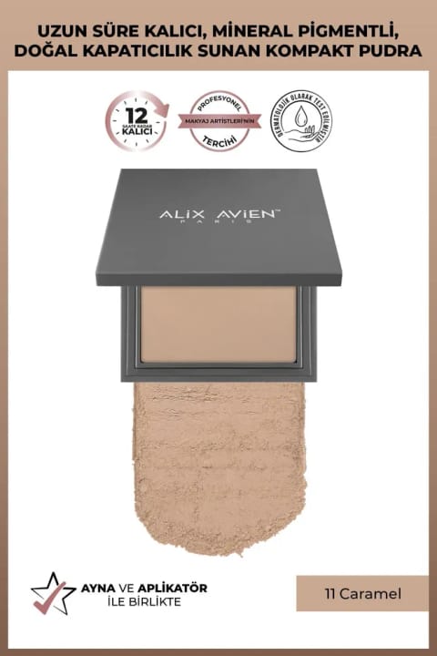 پودر فشرده Alix Avien - ماندگاری تا ۱۲ ساعت - زیرتن پوست سرد-خنثی — 11 Caramel