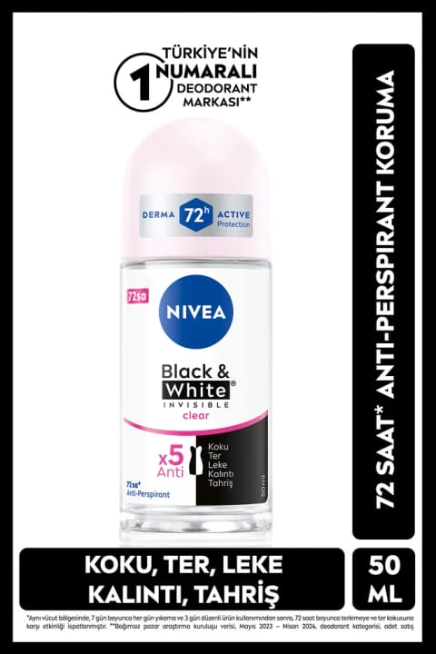 NIVEA رولآن دئودورانت زنانه Black & White Invisible Clear 50ml