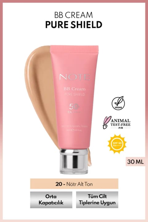 کرم بی‌بی NOTE BB Cream Pure Shield SPF 50+ PA++++ حاوی Hyaluronic Acid و Ceramide