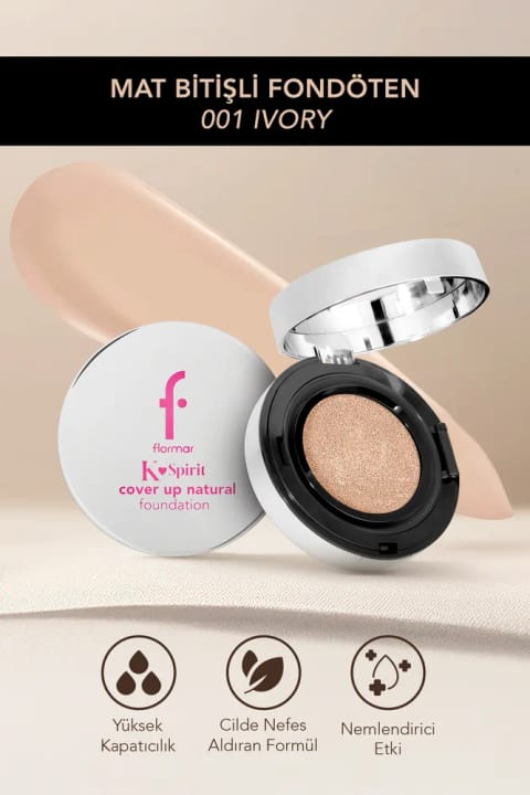 فونداسیون کوشن Flormar K-Spirit Cover Up با پوشش دهی بالا و پایانی نیمه مات — 001 Ivory