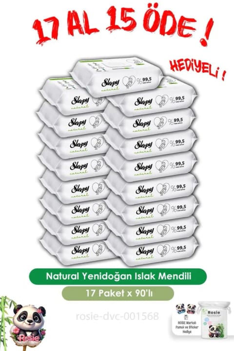 Sleepy 17 AL 15 ÖDE 90'li Natural دستمال مرطوب نوزاد و ROSIE