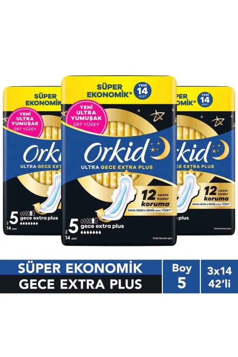 Orkid Ultra شب Extra Plus (سایز 5) ۱۴ عددی فوق اقتصادی نوار بهداشتی x3