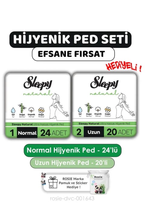 Sleepy Natural Ped Eko Normal 24 عددی + روزانه بلند 20 عددی و Rosie