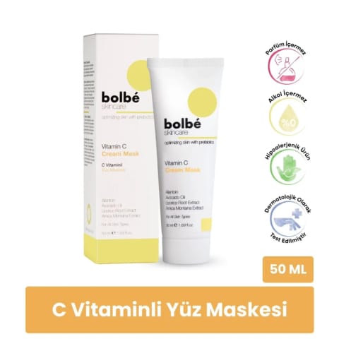 Bolbe کرم-ماسک روشن‌کننده و یکدست‌کننده پوست با ۲٪ Vitamin C ضد لک و چین‌وچروک ۵۰ میلی‌لیتر