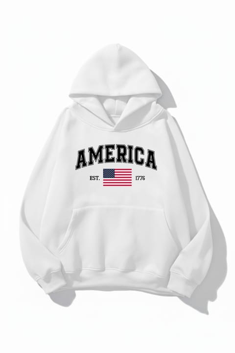 هودی اورسایز طرح چاپ America با بافت نرم سه‌نخ uyguntarz یونیسکس