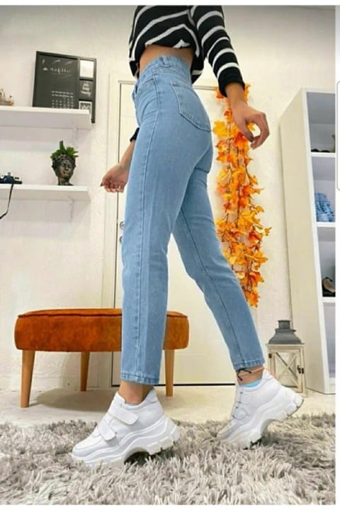 DRC trend شلوار جین مام فیت کمر بلند لی کرایی آبی روشن ضد رنگ پریدگی زنانه