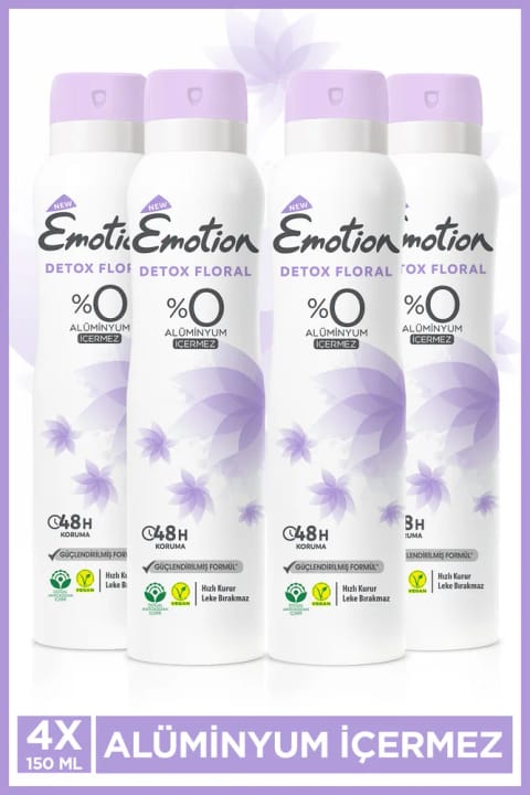 Emotion Detox Floral دئودورانت زنانه بدون آلومینیوم وگان ۴×۱۵۰ میلیلیتر با خشکشدن سریع