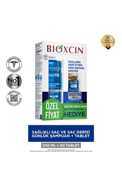 Bioxcin بیوتین قرص 5000 میلیگرم + شامپو بیوتین 300 میلیلیتر