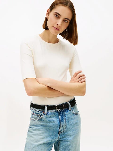 تیشرت اسلیم ریب یقه گرد زنانه