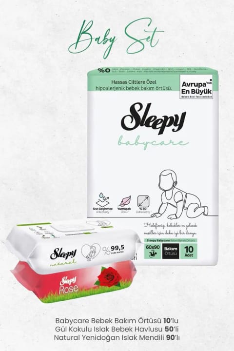 Sleepy Babycare بسته مراقبت از نوزاد ۱۰ عددی، دستمال مرطوب معطر گل رز ۵۰ برگی و نچرال نوزاد...