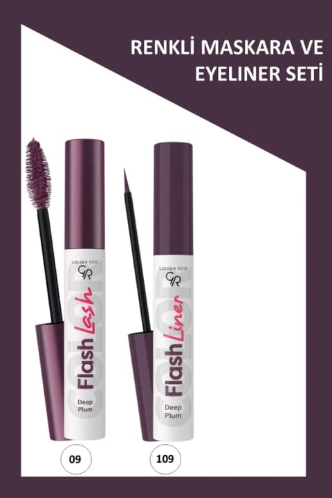 ست آرایشی Golden Rose شامل ماسکارا Flash Lash و خط چشم Flash Liner به رنگ سرمهای (Mürdüm)
