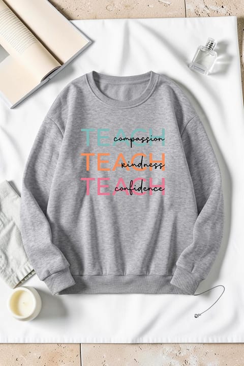 سویشرت یقه گرد چاپ Teach یونیسکس uyguntarz