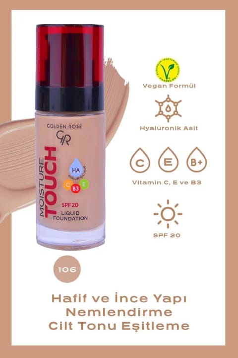 Golden Rose Moisture Touch فاندیشن شماره 106 - مرطوبکننده حاوی Hyaluronic Acid