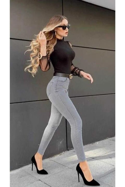 LİMABEL Allstar Ikon Gold شلوار جین اسکینی خاکستری واشخورده با الاستان