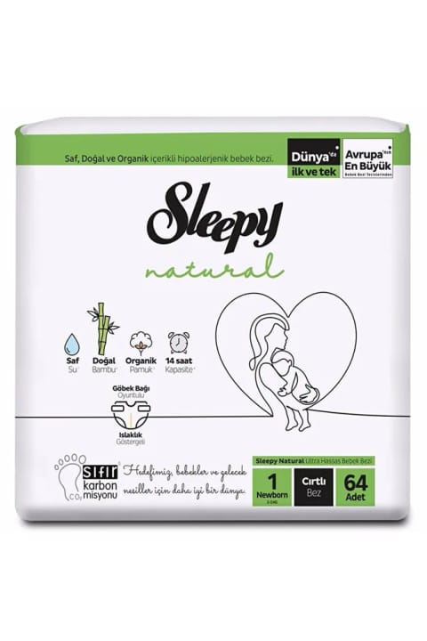 Sleepy Natural پوشک نوزاد تازه متولد شده سایز ۱ بسته ۶۴ عددی