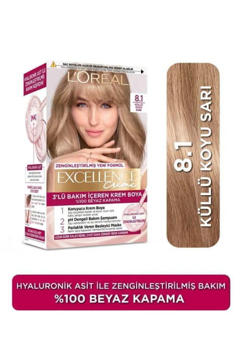 رنگ موی خامهای L'Oreal Paris Excellence Creme 8.1 بلوند تیره خاکستری