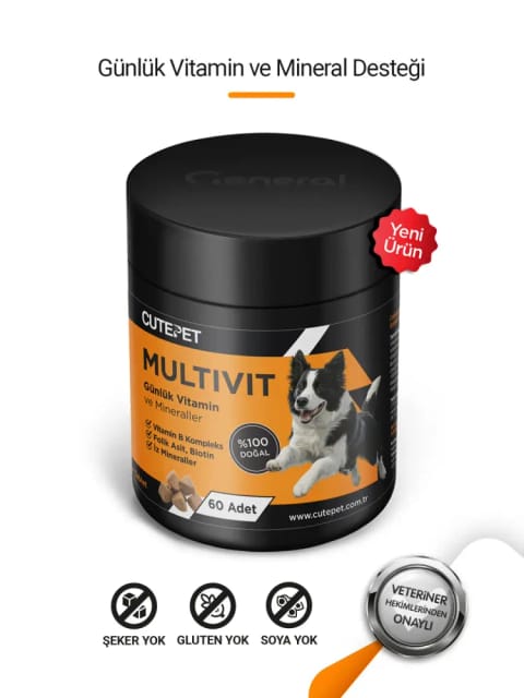 Cutepet Multivit سگ ویتامین و مواد معدنی ۶۰ قرص – تقویت سیستم ایمنی، انرژی و سلامت عمومی روزانه