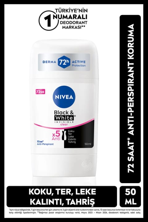 NIVEA دئودورانت استیک زنانه بلک اند وایت نامرئی ۵۰ میلی‌لیتر