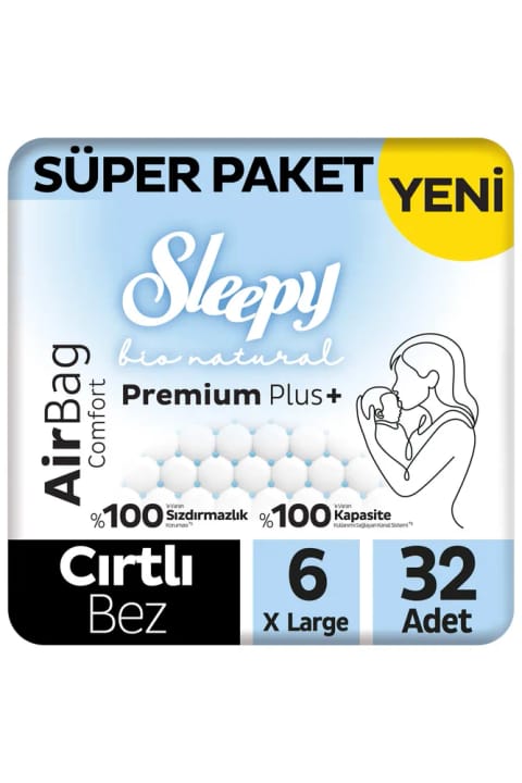 Sleepy Bio Natural Premium Plus Airbag Comfort سوپر پکیج پوشک بچه سایز ۵ — 6 Xlarge 32