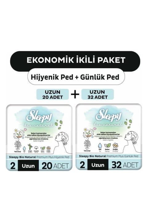 Sleepy Bio Natural Premium Plus نواربهداشتی بلند ۲۰ عددی + نواربهداشتی روزانه بلند ۳۲ عددی