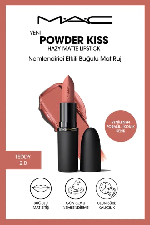رژ لب مات مخملی M.A.C Powder Kiss Hazy Matte با اثر مرطوبکننده - Te...