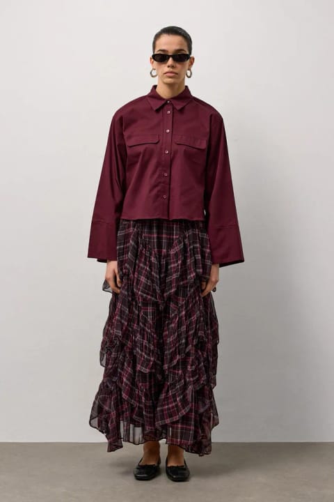 پیراهن مینی آستین پفی Burgundy