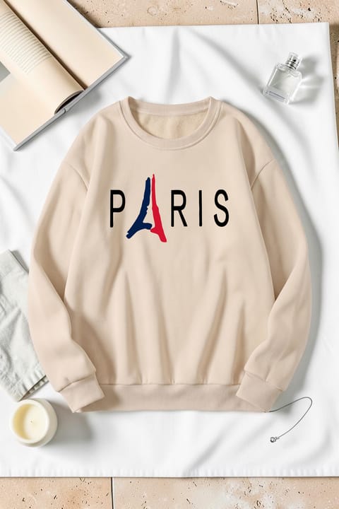 سویشرت یقه گرد یونیسکس Paris چاپی uyguntarz