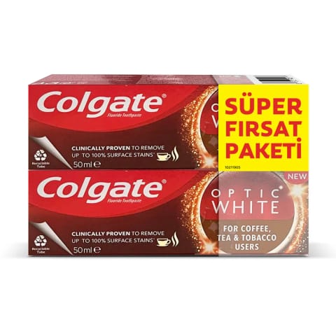 خمیردندان سفیدکننده Colgate Optic White (مخصوص مصرف‌کنندگان قهوه، چای و تنباکو) 50 میلی‌لیتر × 2 عدد