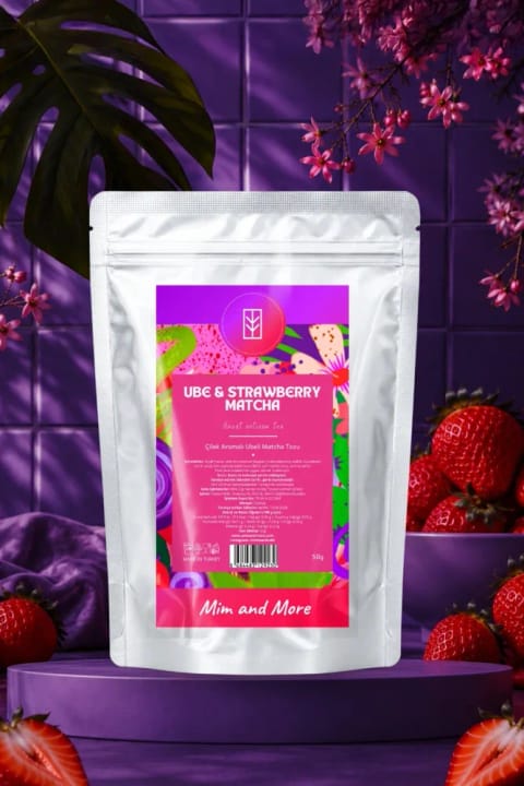 Mim and More Ube Strawberry Matcha - پودر سوپرفود Ube Matcha طعم توتفرنگی ۵۰ گرم