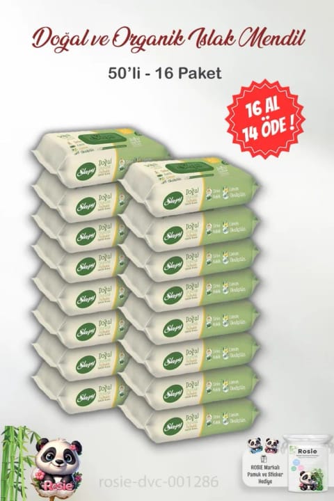 اسلیپی 16 عددی + هدیه 14 عددی دستمال مرطوب طبیعی و ارگانیک 50 تایی و ROSIE