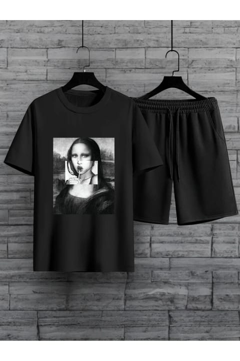 ست شورت طراحیشده چاپ Mona Lisa یونیسکس uyguntarz