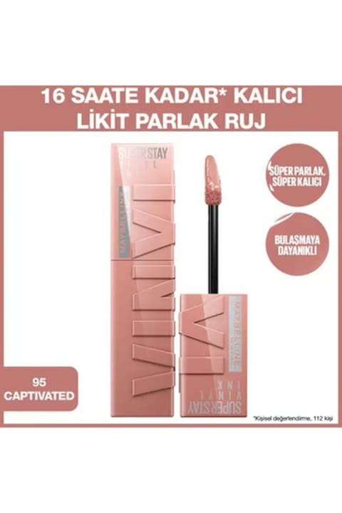 Maybelline New York Super Stay Vinyl Ink رژ لب مایع براق 95 Captivated