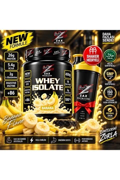 مکمل Whey Isolate طعم موز zax nutrition 450 گرم با Vitamin B6 + شیکر هدیه