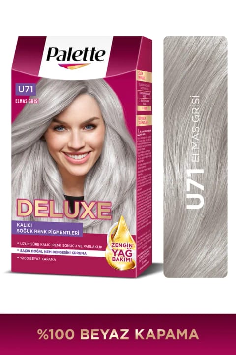Palette Deluxe U71 یخی خاکستری کیت رنگ مو با روغن غنی و ماسک مراقبتی
