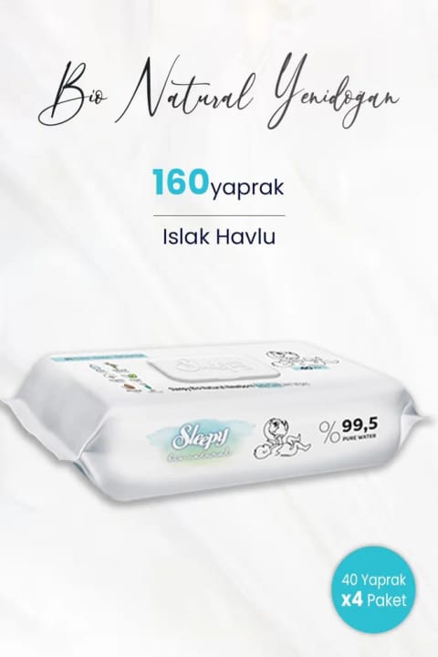 Sleepy Bio Natural دستمال مرطوب نوزاد ۴۰ عددی × ۴ (۱۶۰ برگ)