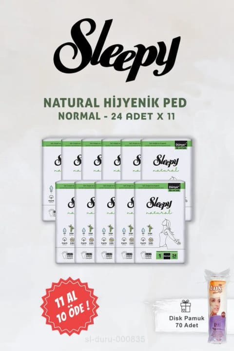 Sleepy Natural حساس پد بهداشتی معمولی ۲۴ عددی و پنبه دیسکی