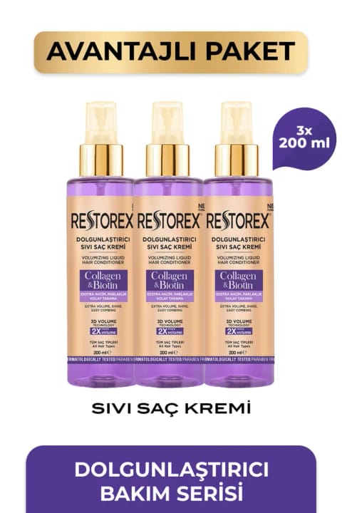 Restorex حجم‌دهنده مایع نرم‌کننده مو کلاژن و بیوتین ۲۰۰ میلی‌لیتر