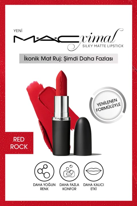 رژ لب مات ابریشمی M·A·C M·A·Cximal با اثر مرطوبکنندگی و رنگ intense — Red Rock