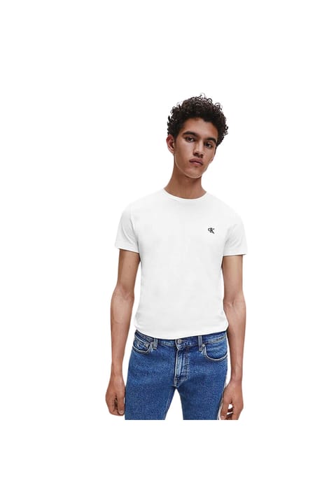 تی‌شرت بیسیکلت آستین کوتاه مردانه Calvin Klein جنس پنبه آلی، فیت باریک، با لوگوی گلدوزی‌شده Calvin Klein