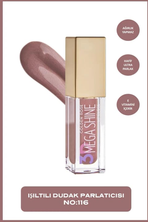 Golden Rose 3D Mega Shine Lipgloss - 116 - براق کننده لب سدفی