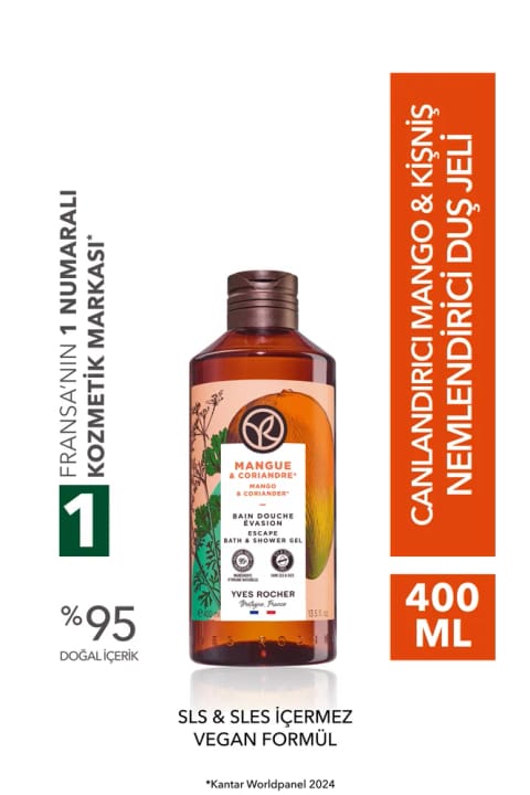 Yves Rocher دوش ژل مرطوبکننده و انرژیبخش مانگو و گشنیز
