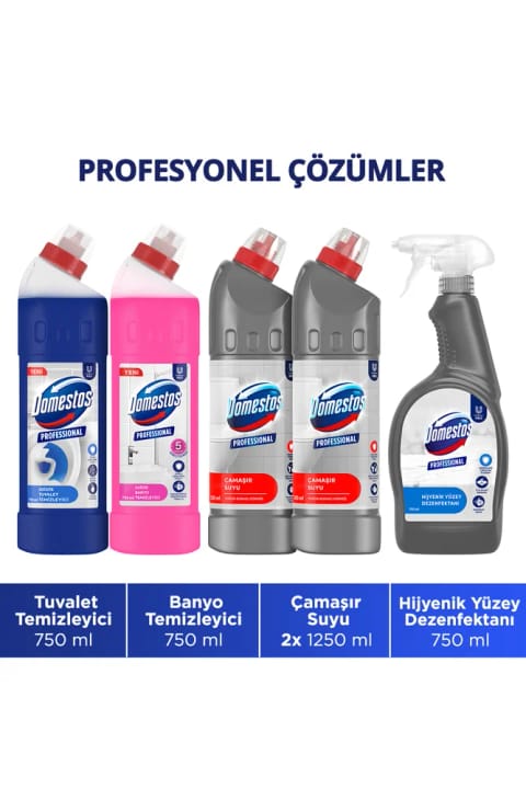 Domestos مایع سفیدکننده 1250 میلیلیتر × ۲ + ضدعفونیکننده سطح 750 میلیلیتر × ۱ + پاککننده توالت