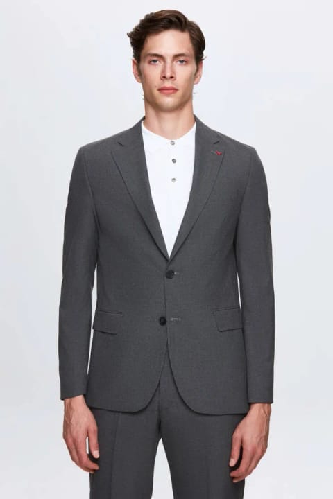 کتشلوار D'S Damat مدل Slim Fit رنگ طوسی ساده کشی الاستیک یقه Mono با دو چاک
