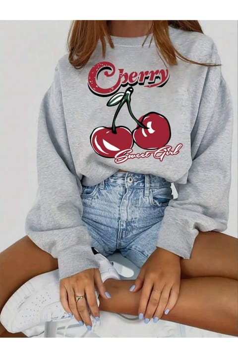 سویشرت اورسایز یونیسکس چاپ آلبالو Sweet Girl uyguntarz