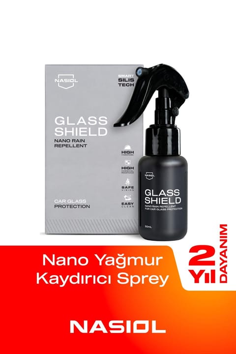 اسپری نانو سرامیک شیشه Nasiol Glasshield، دفع‌کننده آب باران، 2 ساله