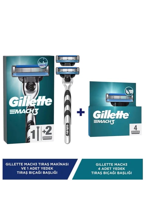 Gillette Mach3 ریشتراش + سر یدکی تیغ + سر یدکی تیغ Mach3 × 4