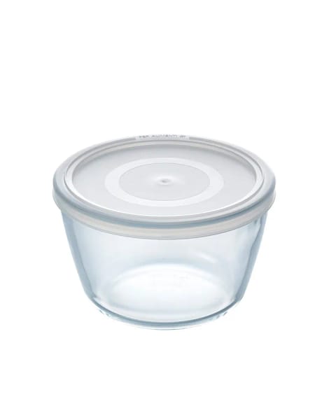 ظرف نگهداری درب‌دار گرد شیشه‌ای Pyrex Cook&Freeze حجم ۱,۱ لیتر سفید